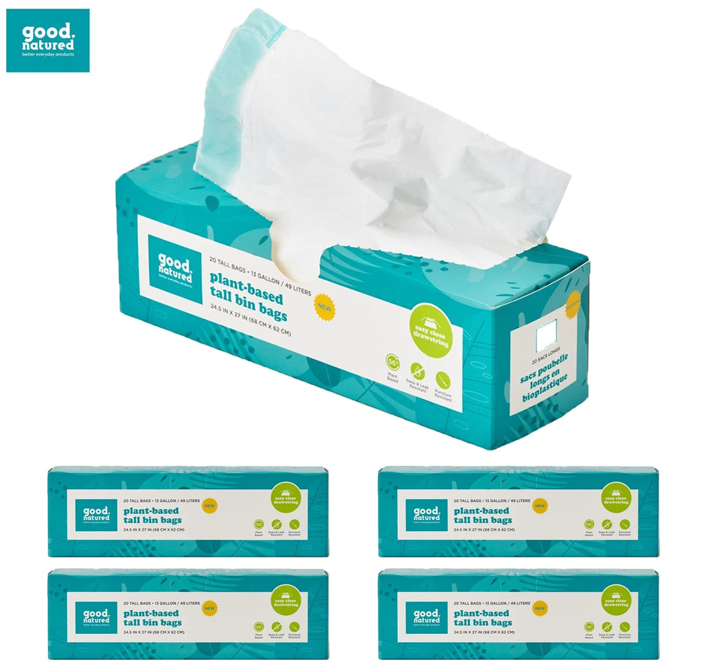 Eco-Friendly 13-Gallon Trash Bags – Plant-Based Bin Liners with Drawstring, Leak-Resistant (Choose Qty)