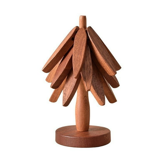 Wooden Tree Coasters & Trivets – 3-Piece Beech Wood Hot Pads Set with Holder