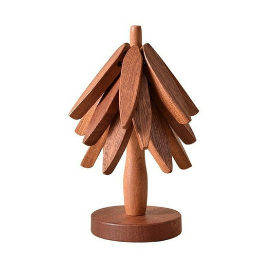 Wooden Tree Coasters & Trivets – 3-Piece Beech Wood Hot Pads Set with Holder