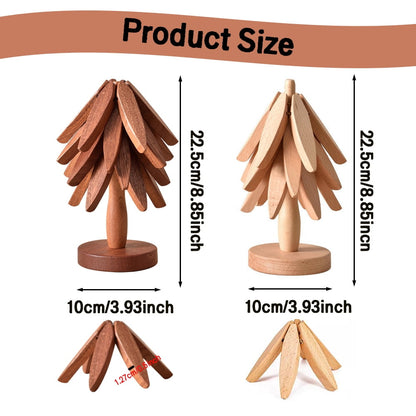 Wooden Tree Coasters & Trivets – 3-Piece Beech Wood Hot Pads Set with Holder