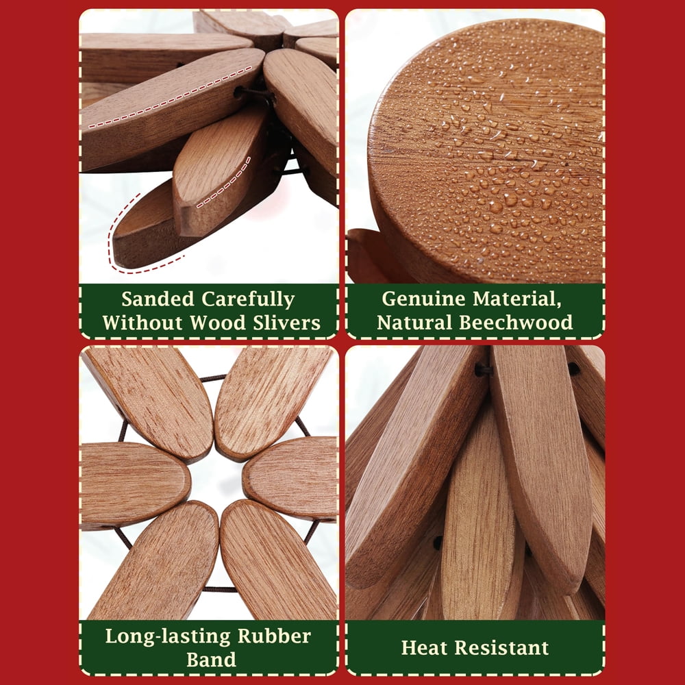 Wooden Tree Coasters & Trivets – 3-Piece Beech Wood Hot Pads Set with Holder