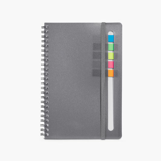 Spiral Notebook with Sticky Note Flags – 60 Sheets, Elastic Closure, 8.5" x 6.25"