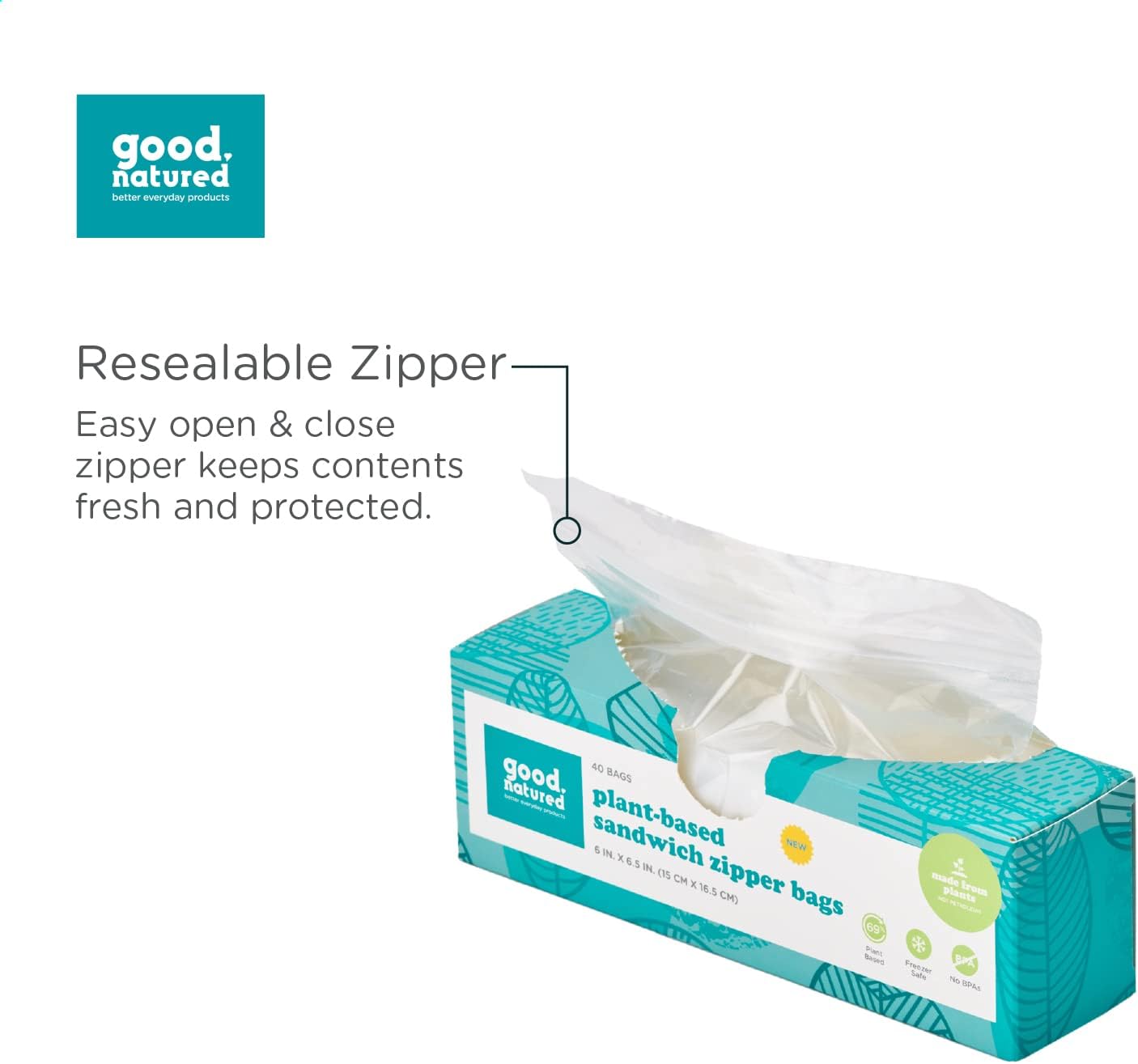 Eco-Friendly Plant-Based Reusable Sandwich Bags – Quart Size, 40-Pack, BPA-Free Zipper Bags