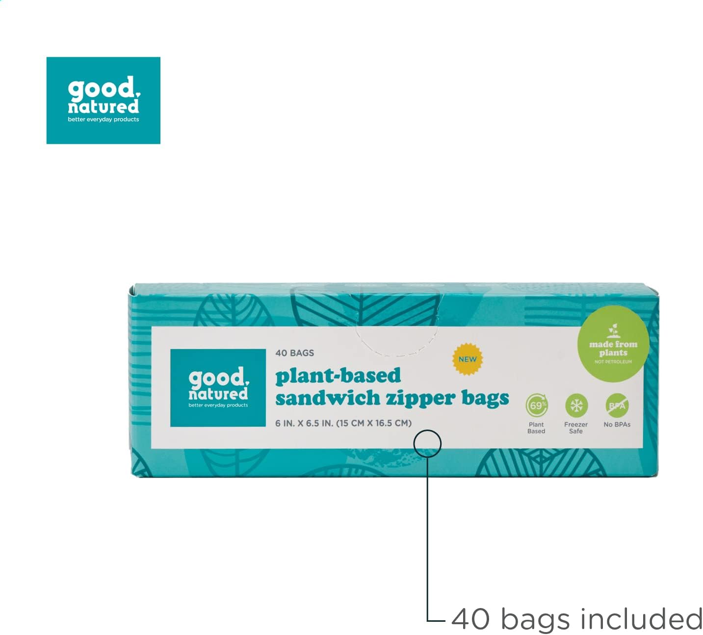 Eco-Friendly Plant-Based Reusable Sandwich Bags – Quart Size, 40-Pack, BPA-Free Zipper Bags