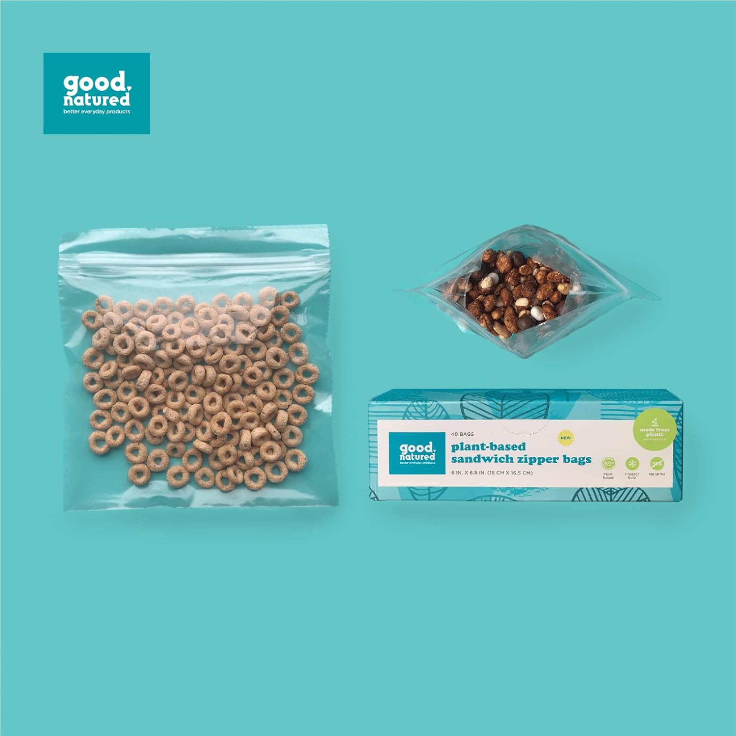 Eco-Friendly Plant-Based Reusable Sandwich Bags – Quart Size, 40-Pack, BPA-Free Zipper Bags