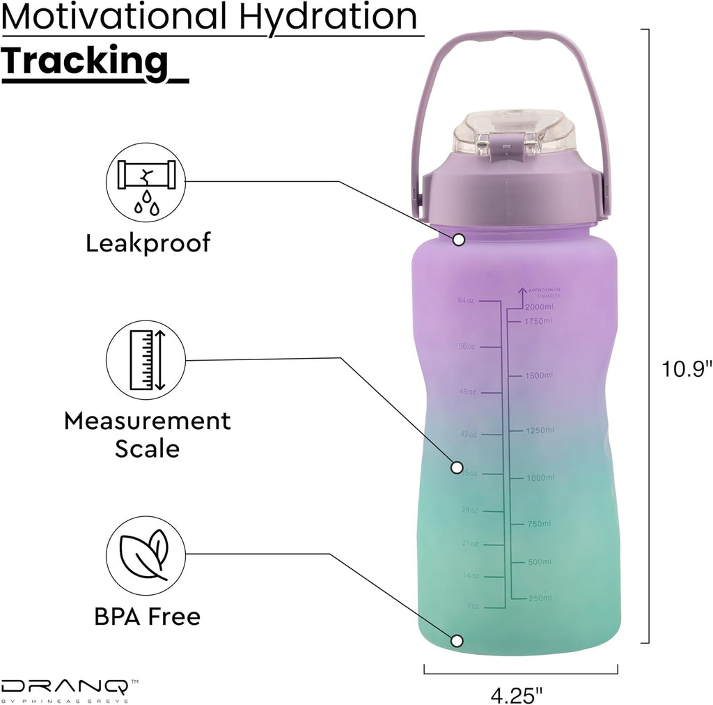 DRANQ 3-Pack Nested Water Bottle Set -  16oz, 32oz, 64oz