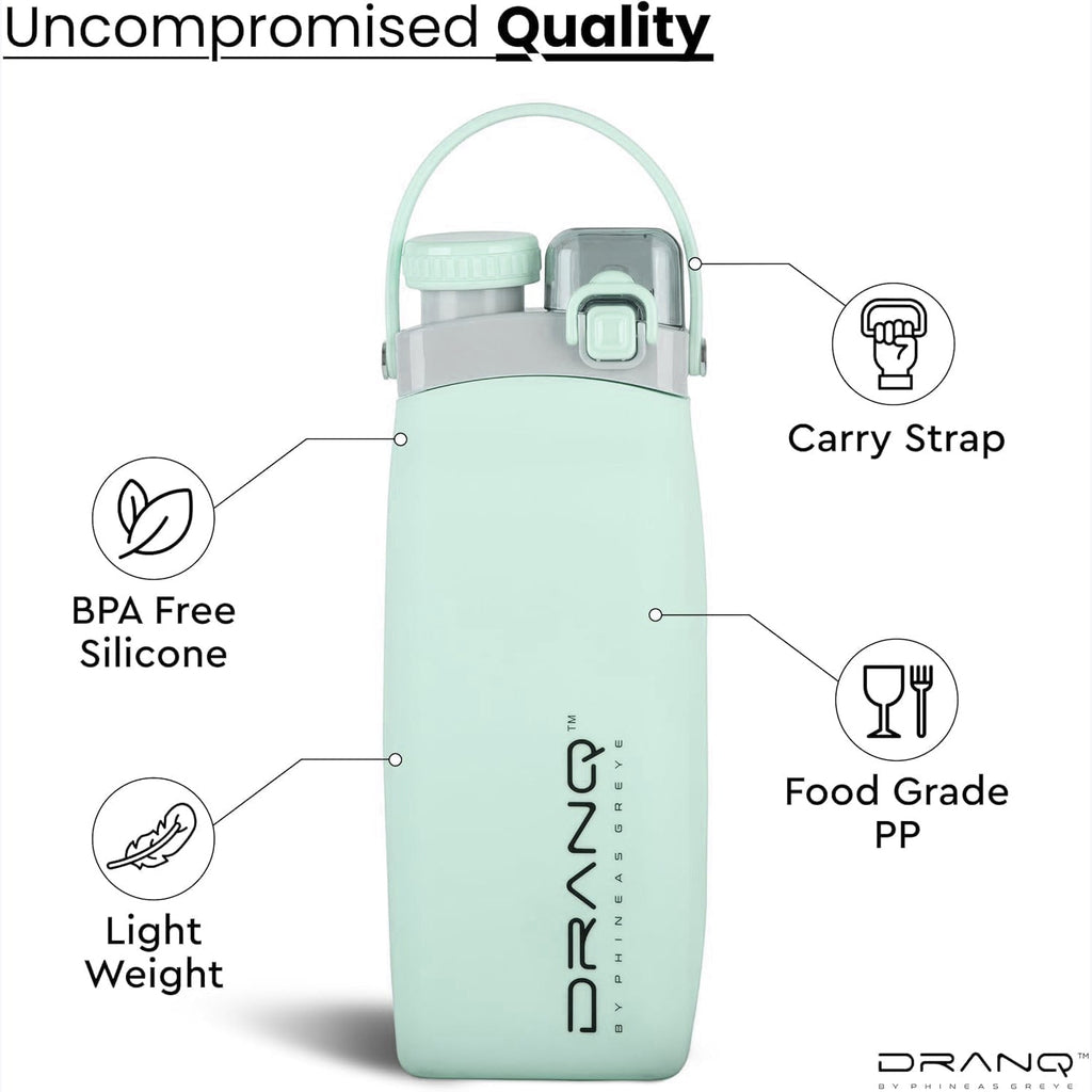 Phineas Greye DRANQ Collapsible Water Bottle – 16oz Leakproof Foldable Silicone Bottle for Travel, Gym & Adventure
