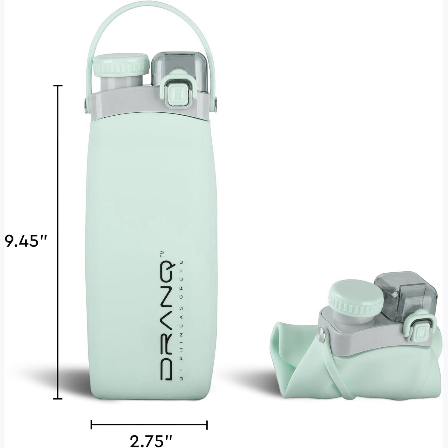 Phineas Greye DRANQ Collapsible Water Bottle – 16oz Leakproof Foldable Silicone Bottle for Travel, Gym & Adventure