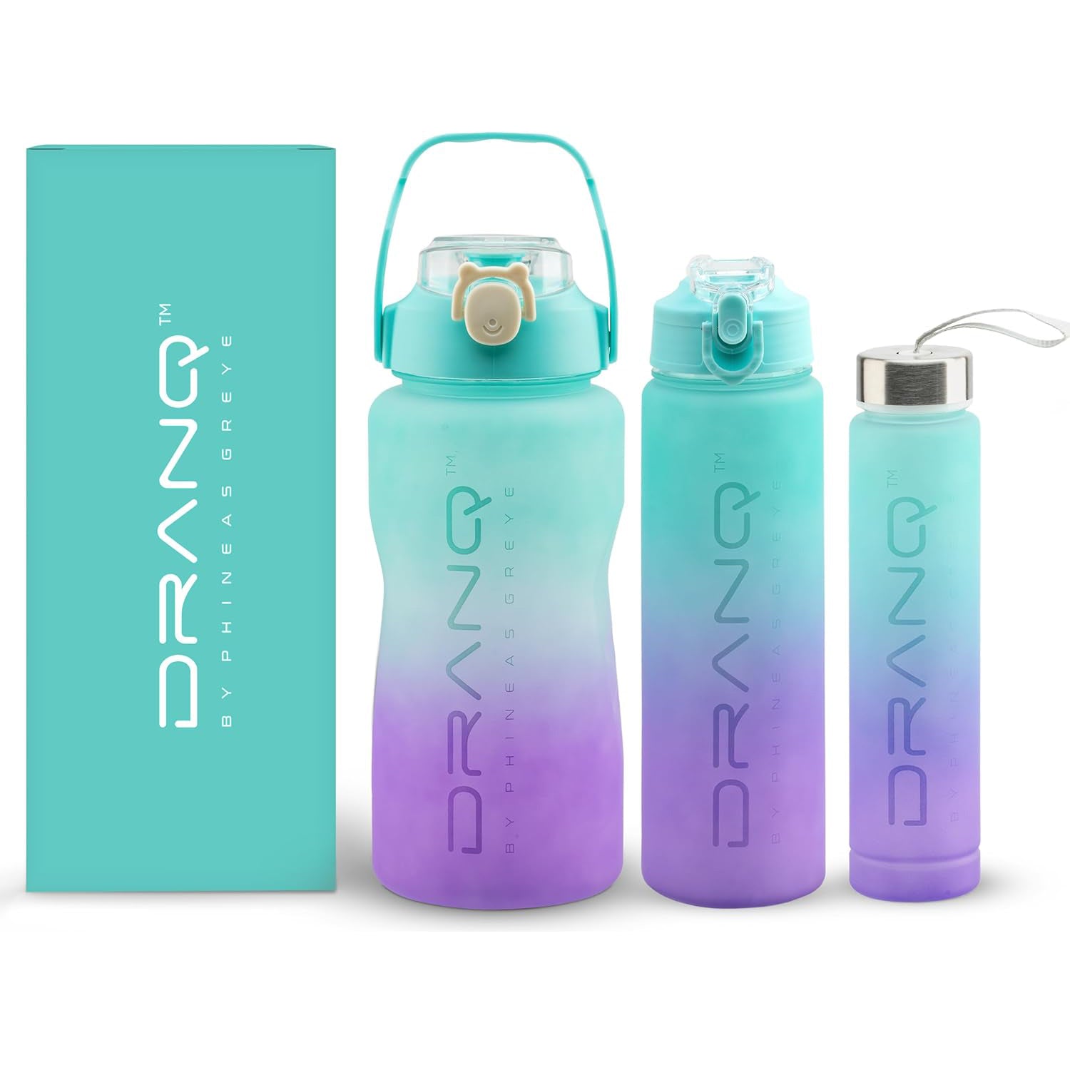 DRANQ 3-Pack Nested Water Bottle Set -  16oz, 32oz, 64oz