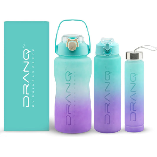 DRANQ 3-Pack Nested Water Bottle Set -  16oz, 32oz, 64oz