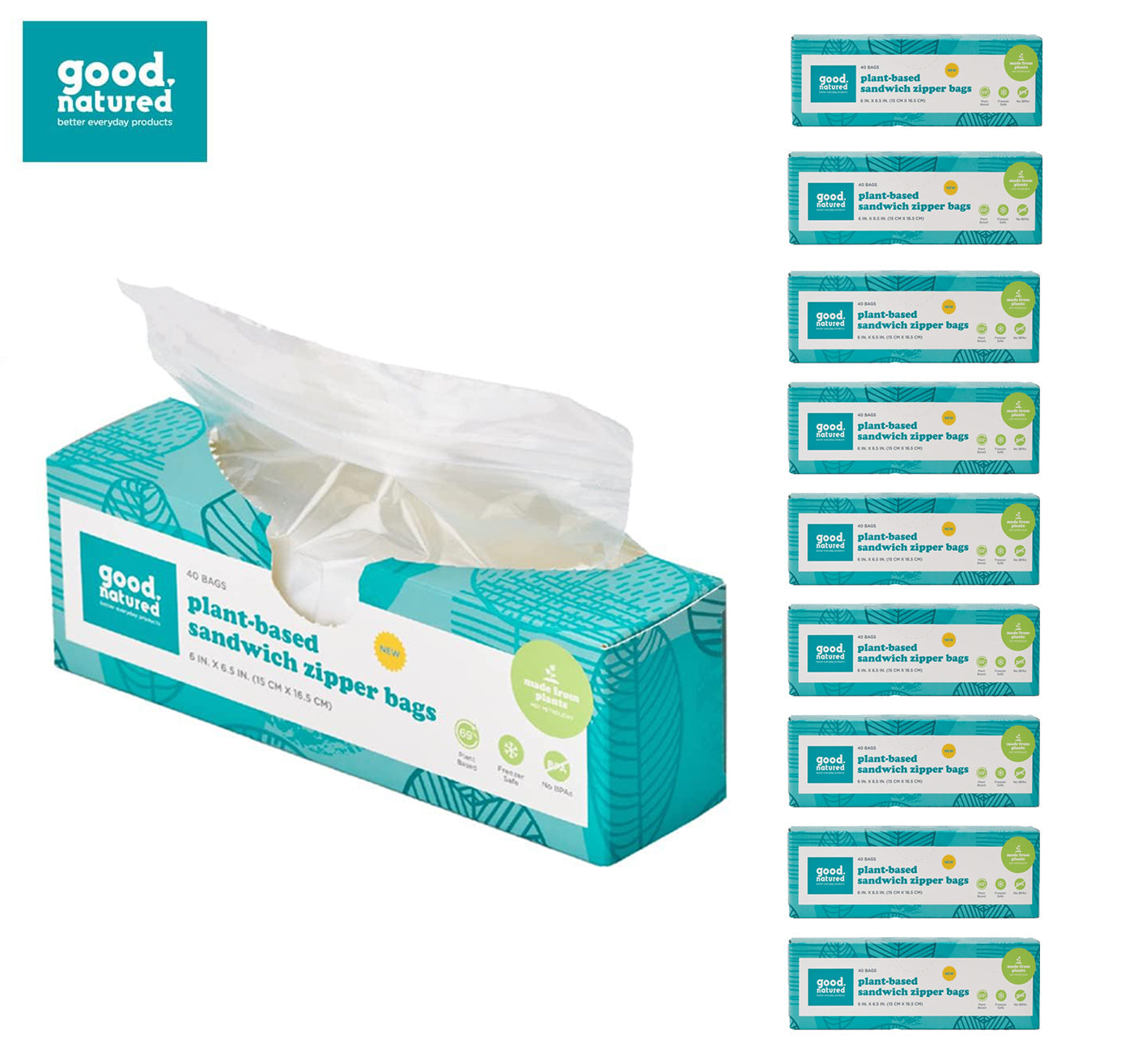 Eco-Friendly Plant-Based Reusable Sandwich Bags – Quart Size, 40-Pack, BPA-Free Zipper Bags