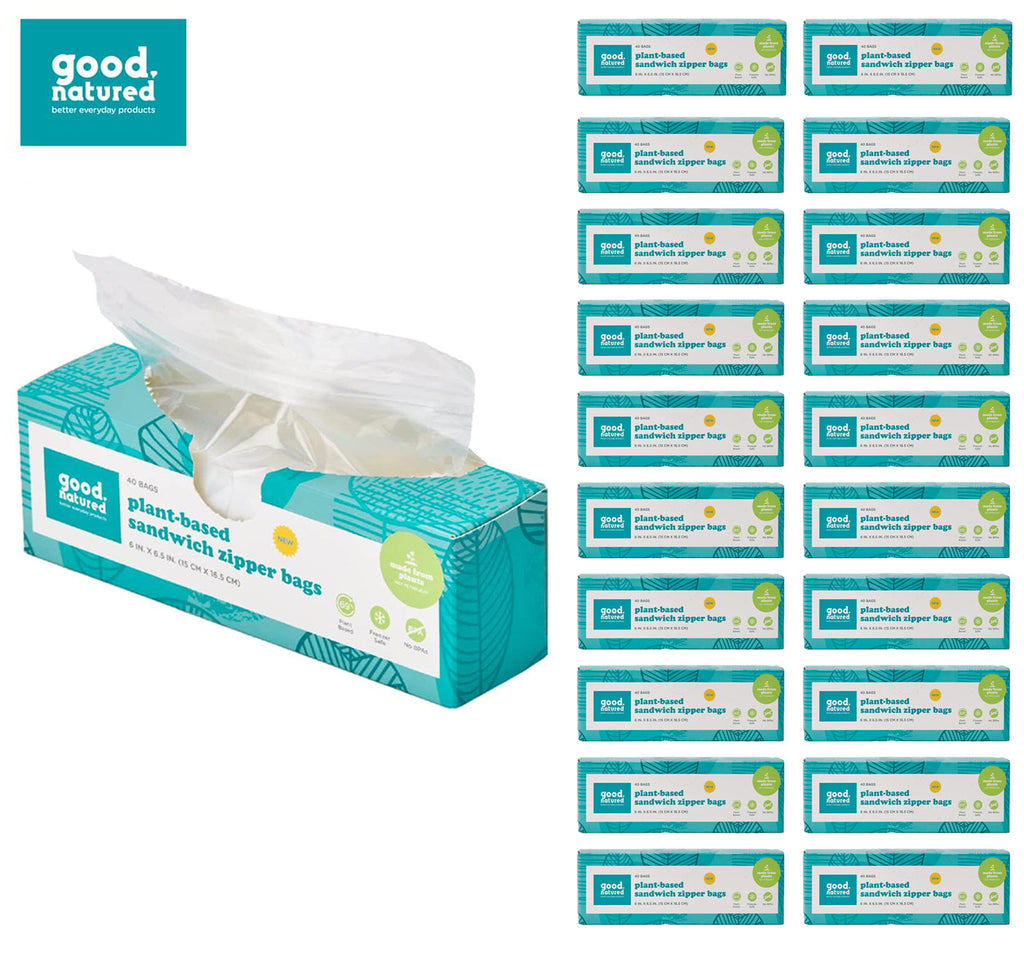 Eco-Friendly Plant-Based Reusable Sandwich Bags – Quart Size, 40-Pack, BPA-Free Zipper Bags