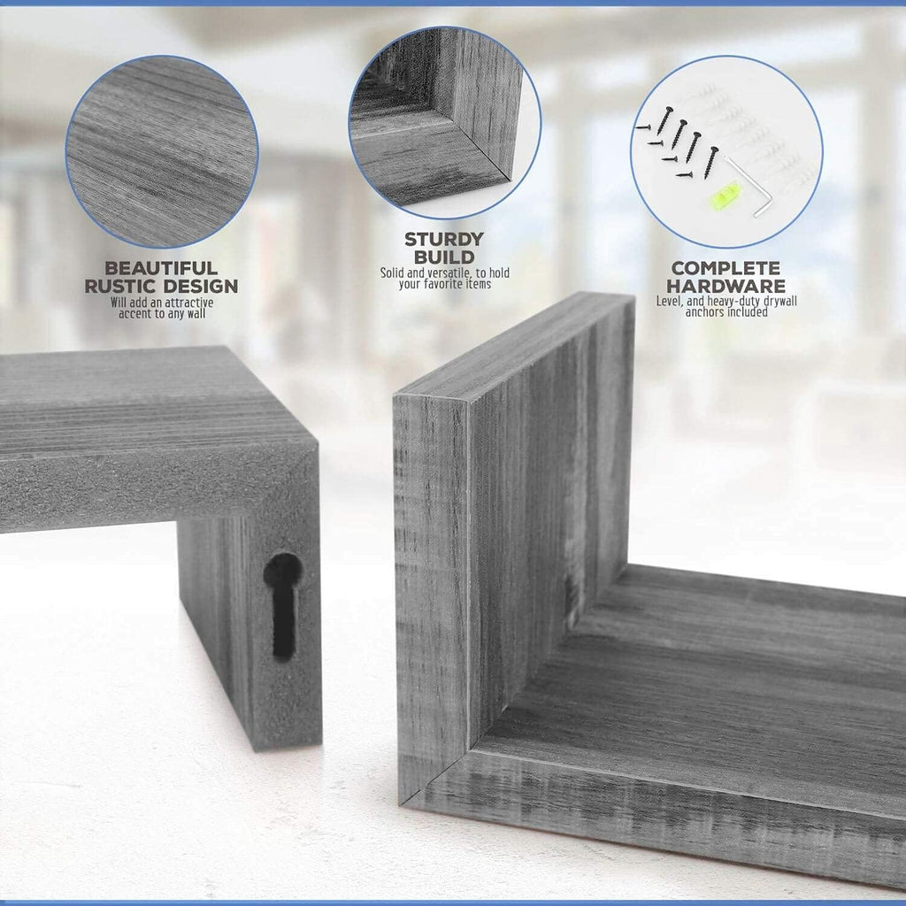 Rustic U-Shaped Floating Wall Shelves – Set of 3 | Minimalist Wood Shelves for Home & Pantry Decor