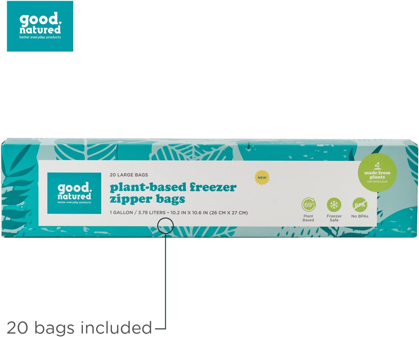 Plant-Based 1 Gallon Freezer Bags – 20pc Resealable Zipper Bags for Food Storage (Choose Qty)