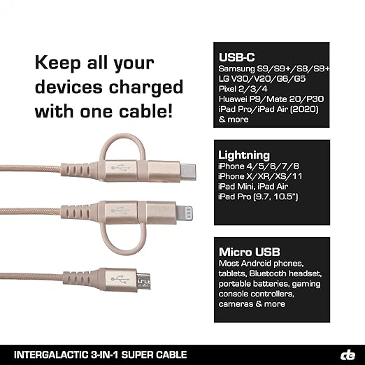 2pk 3-in-1 Tangle-Free 40" Charging Cable – Lightning, USB-A & USB-C