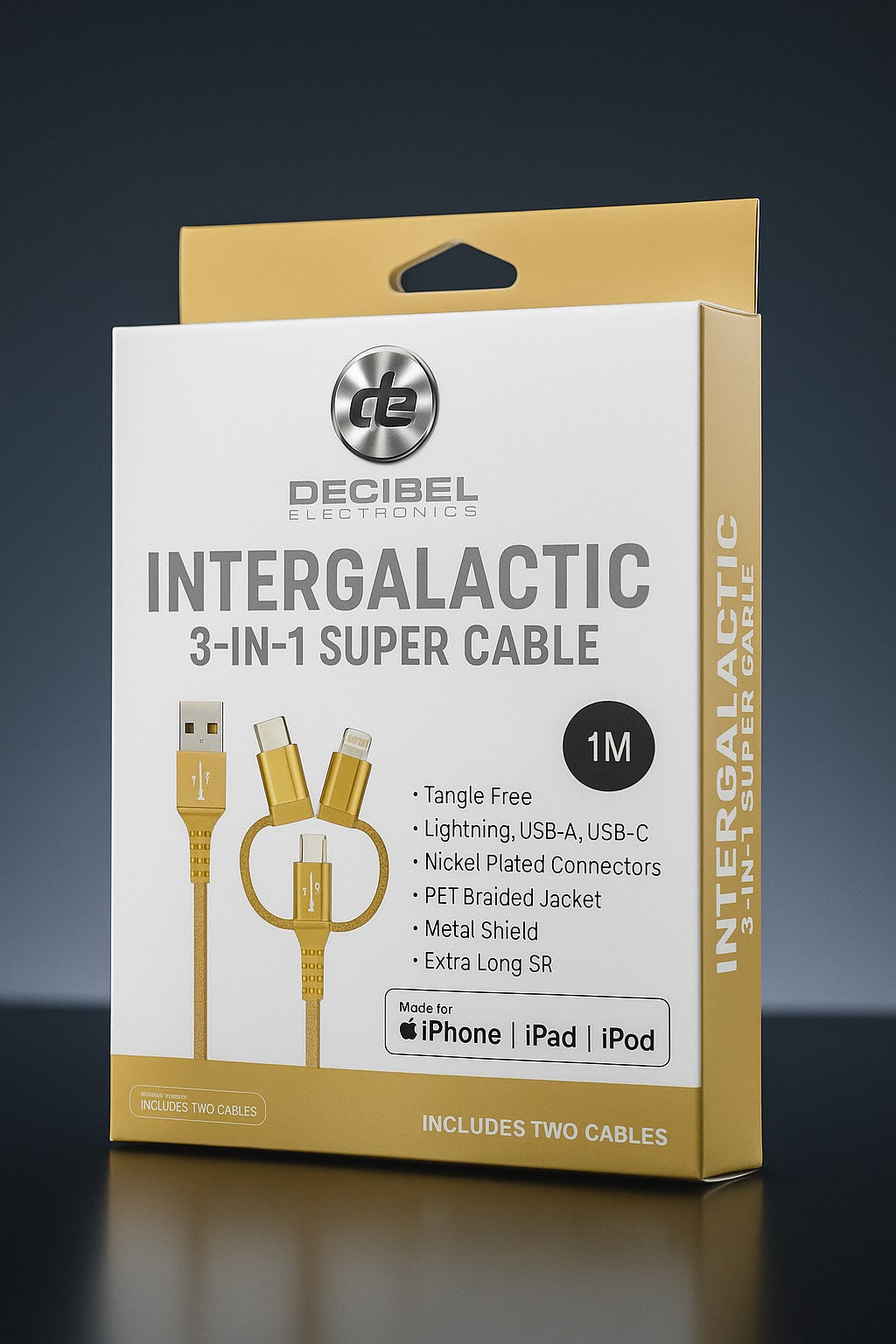 2pk 3-in-1 Tangle-Free 40" Charging Cable – Lightning, USB-A & USB-C