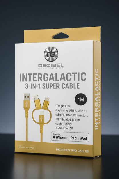 2pk 3-in-1 Tangle-Free 40" Charging Cable – Lightning, USB-A & USB-C