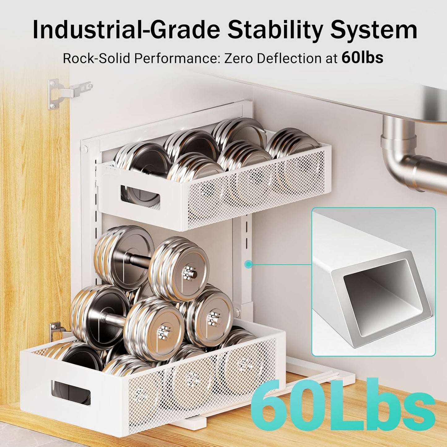 Under Sink Pull-Out Cabinet Organizer – 2-Tier Sliding Drawers, Adjustable Height