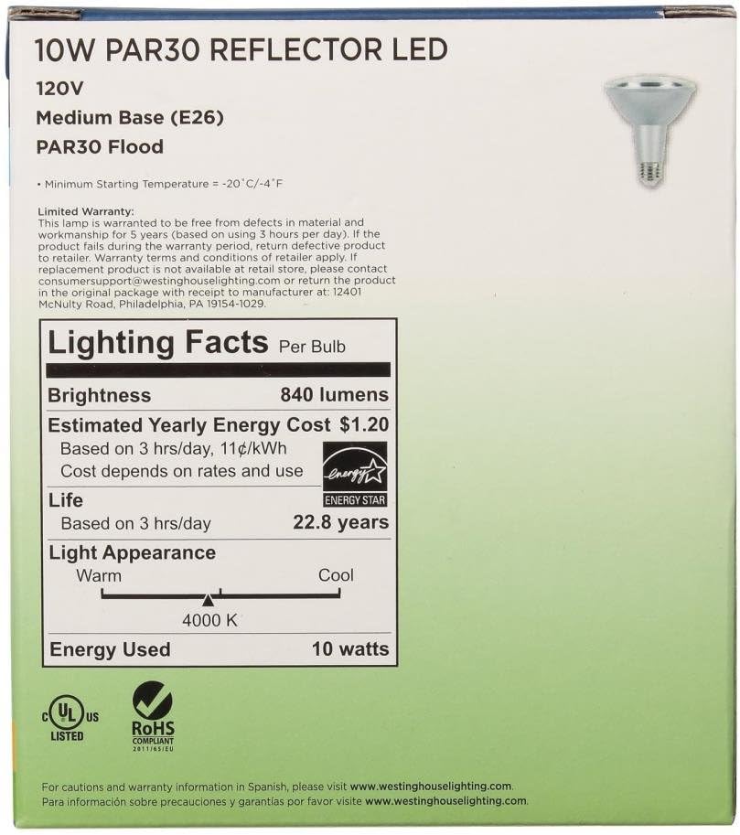 6pk Westinghouse 75-Watt Equivalent PAR30 Dimmable Cool White LED Bulb