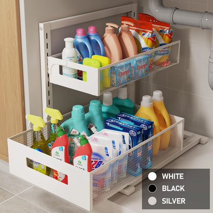 Under Sink Pull-Out Cabinet Organizer – 2-Tier Sliding Drawers, Adjustable Height