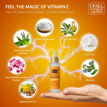 Dead Sea Collection Vitamin C Facial Serum – Anti-Aging & Brightening Hydration for Women and Men