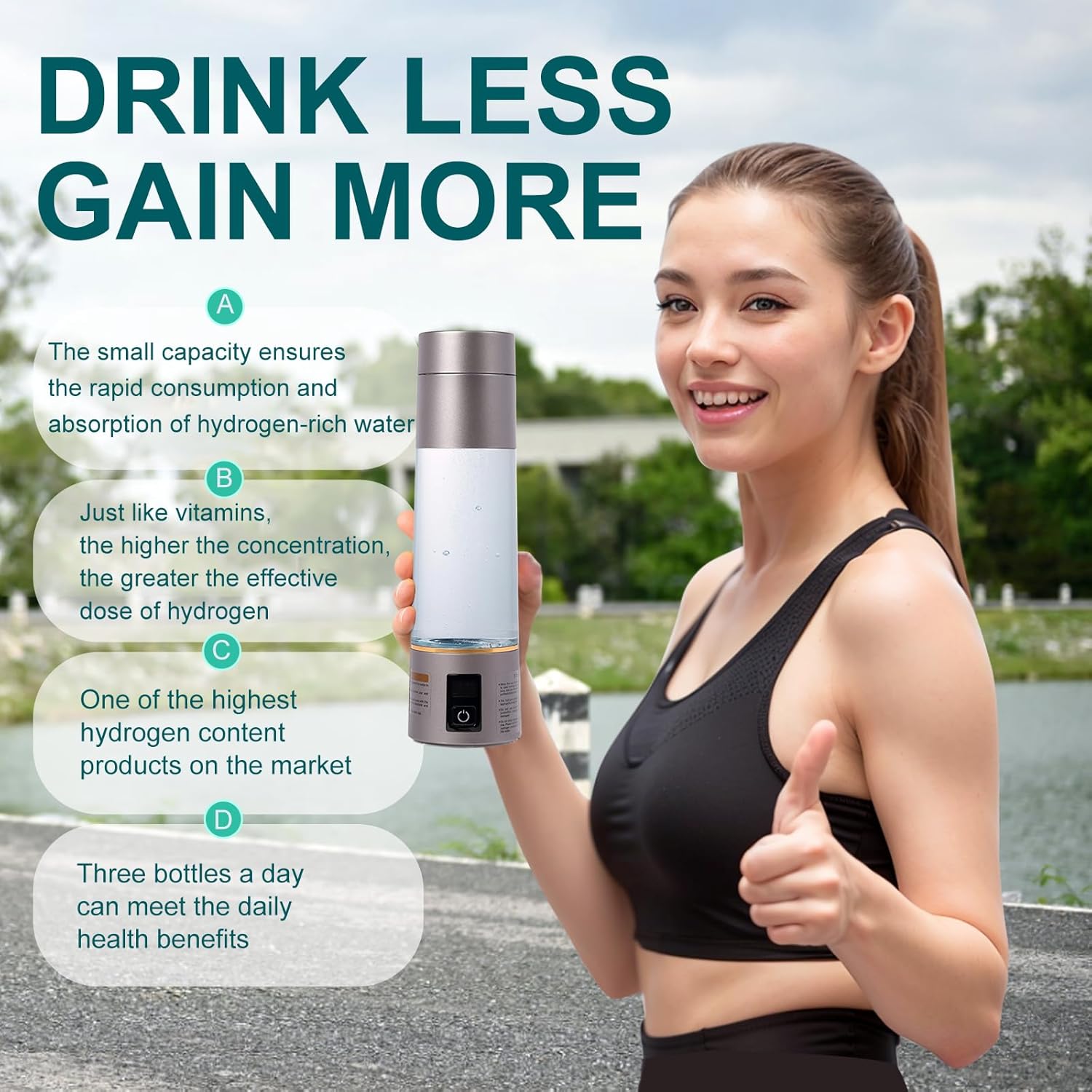 Hydrogen Rich Water Bottle Generator With LED Display - Antioxidant, Anti-Inflamatory Benefits