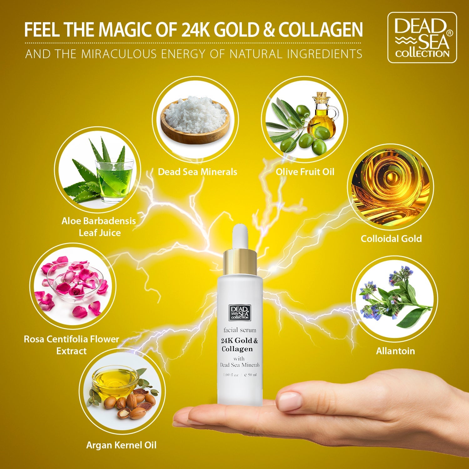 24kt Collagen Facial Serum with Dead Sea Minerals – Paraben Free Anti-Aging Hydration Treatment