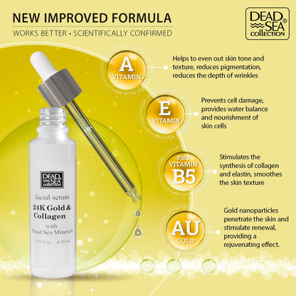 24kt Collagen Facial Serum with Dead Sea Minerals – Paraben Free Anti-Aging Hydration Treatment