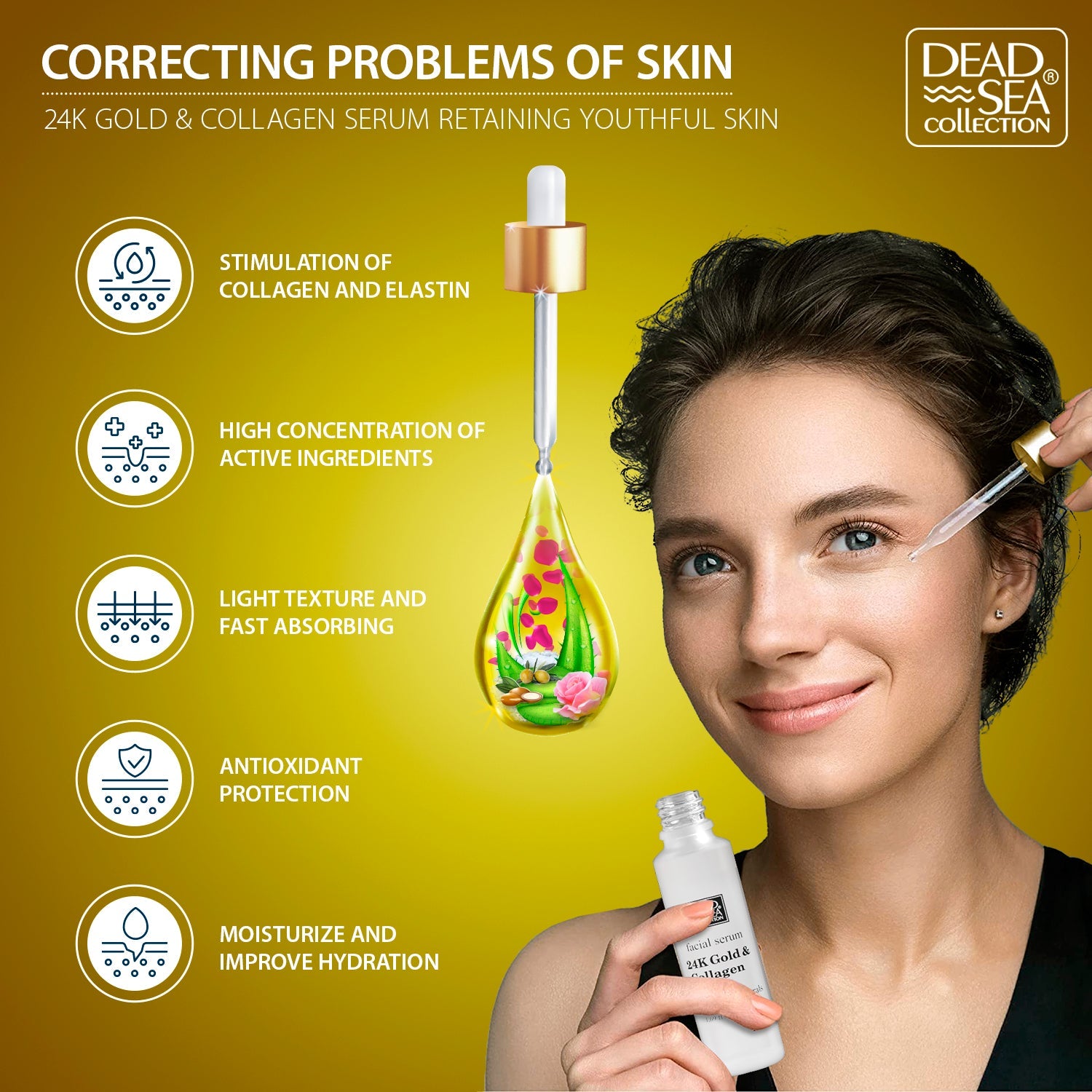 24kt Collagen Facial Serum with Dead Sea Minerals – Paraben Free Anti-Aging Hydration Treatment