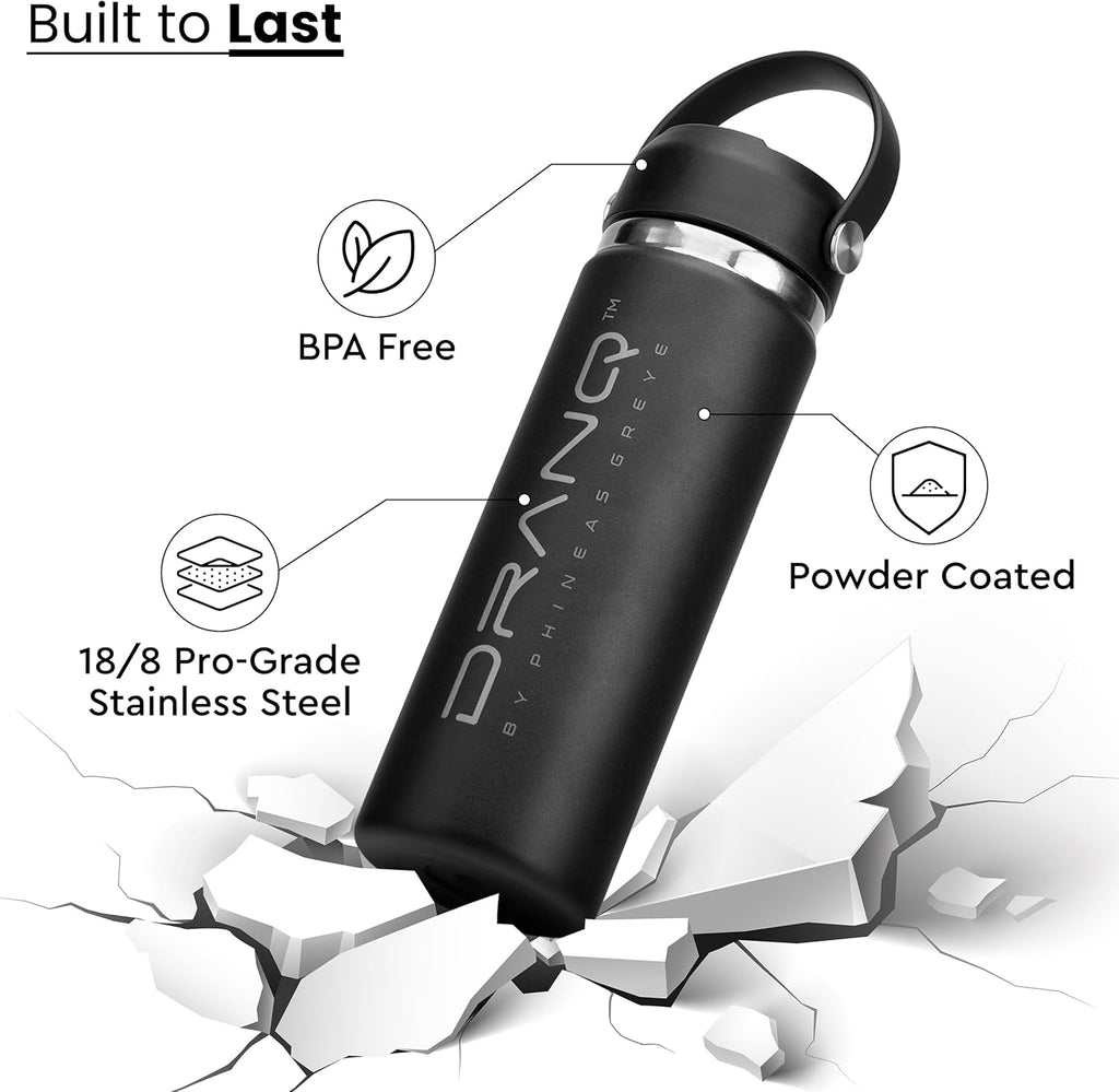 DRANQ 40 Oz Stainless Steel Insulated Water Bottle – Leakproof & BPA-Free