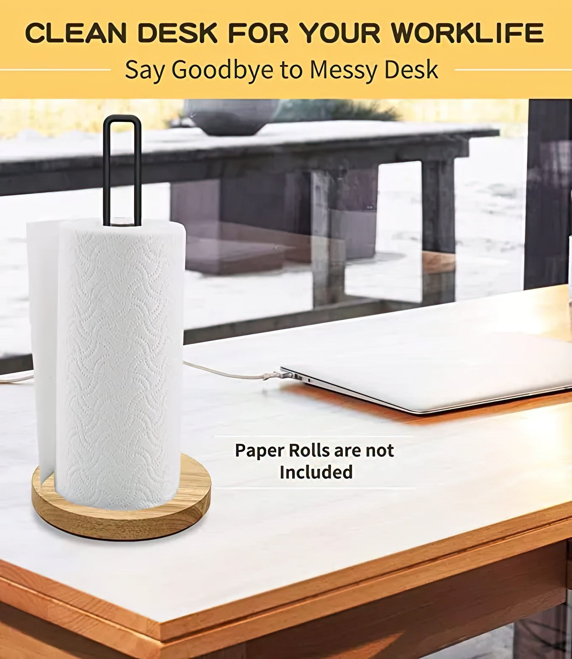 Modern Countertop Paper Towel Holder –Wood & Metal Stand with Non-Slip Base