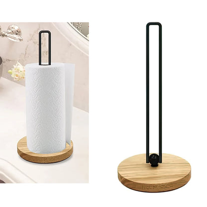 Modern Countertop Paper Towel Holder –Wood & Metal Stand with Non-Slip Base