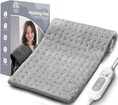 12" x 24" Electric Heating Pad for Pain Relief – 6 Heat Levels, Auto-Off, Soft Flannel, Washable