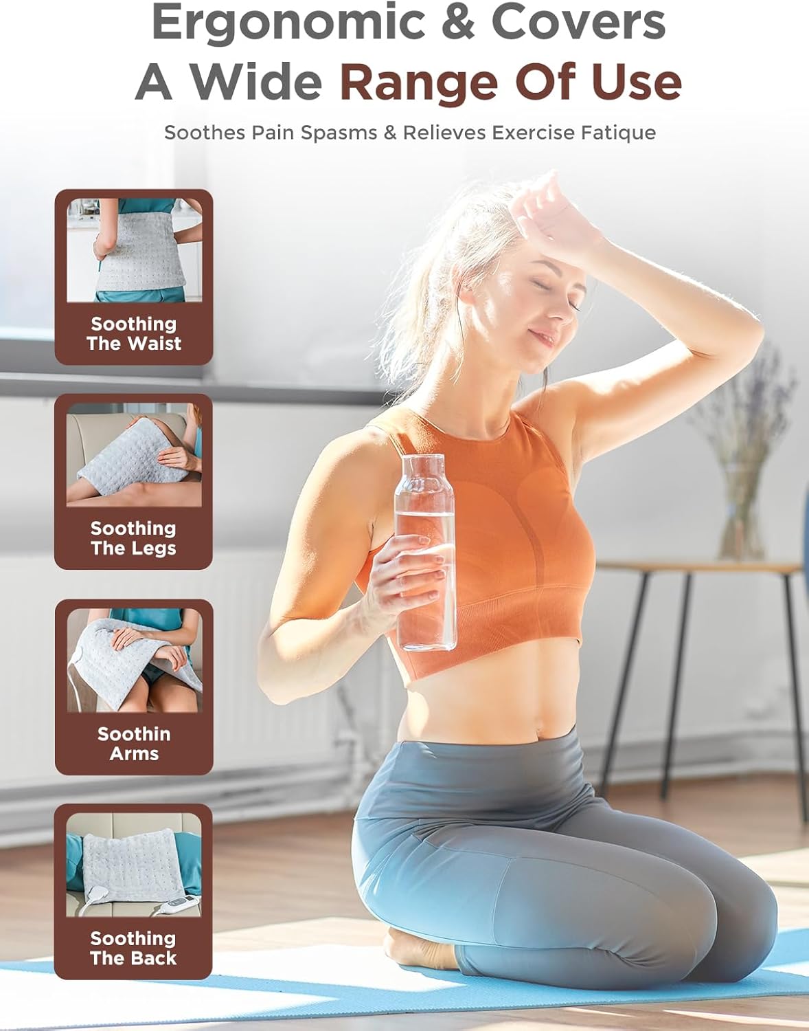 12" x 24" Electric Heating Pad for Pain Relief – 6 Heat Levels, Auto-Off, Soft Flannel, Washable