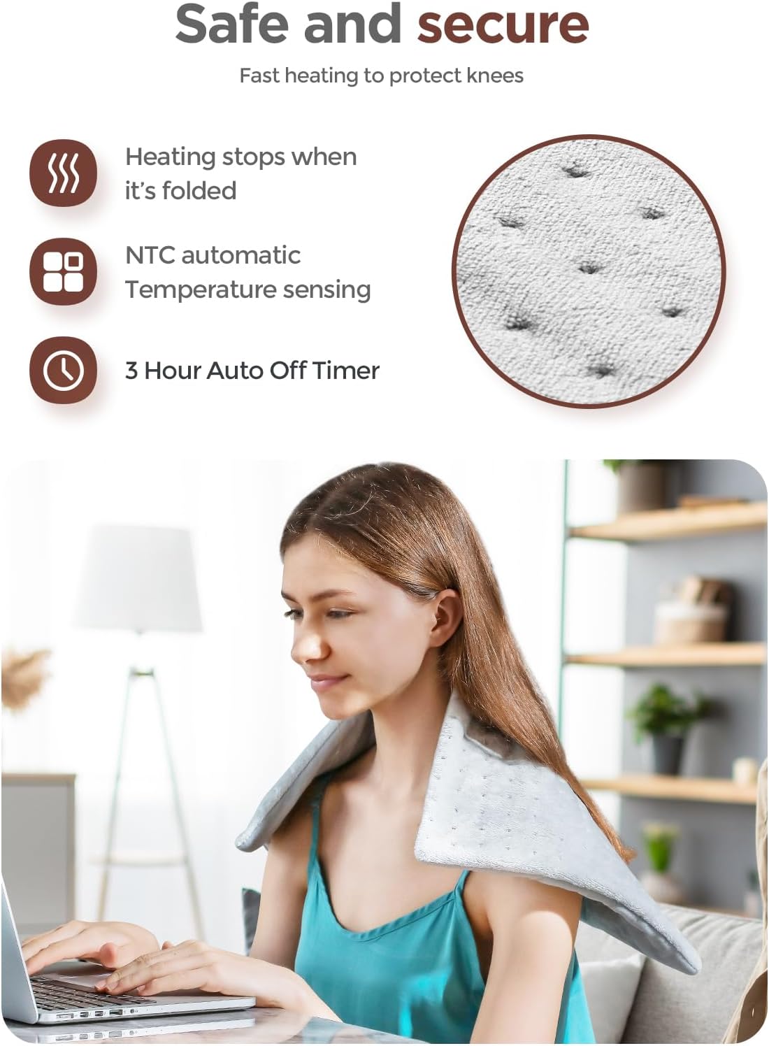 12" x 24" Electric Heating Pad for Pain Relief – 6 Heat Levels, Auto-Off, Soft Flannel, Washable