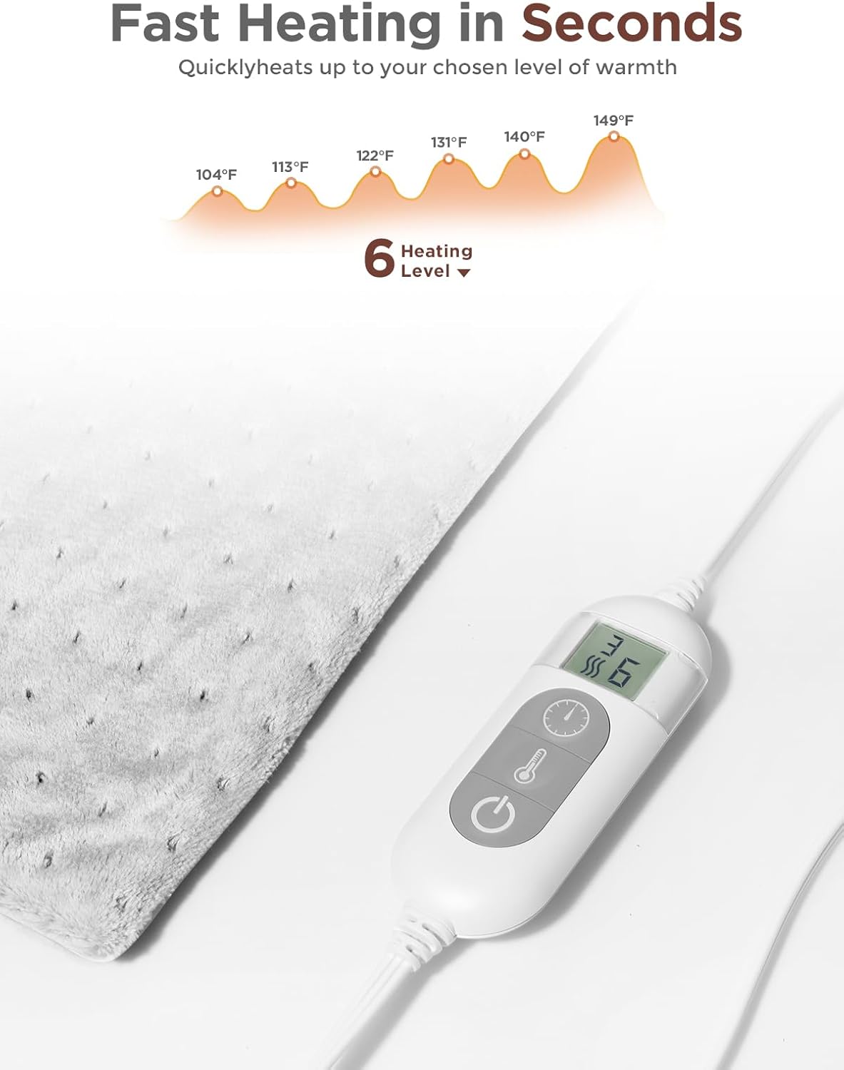 12" x 24" Electric Heating Pad for Pain Relief – 6 Heat Levels, Auto-Off, Soft Flannel, Washable