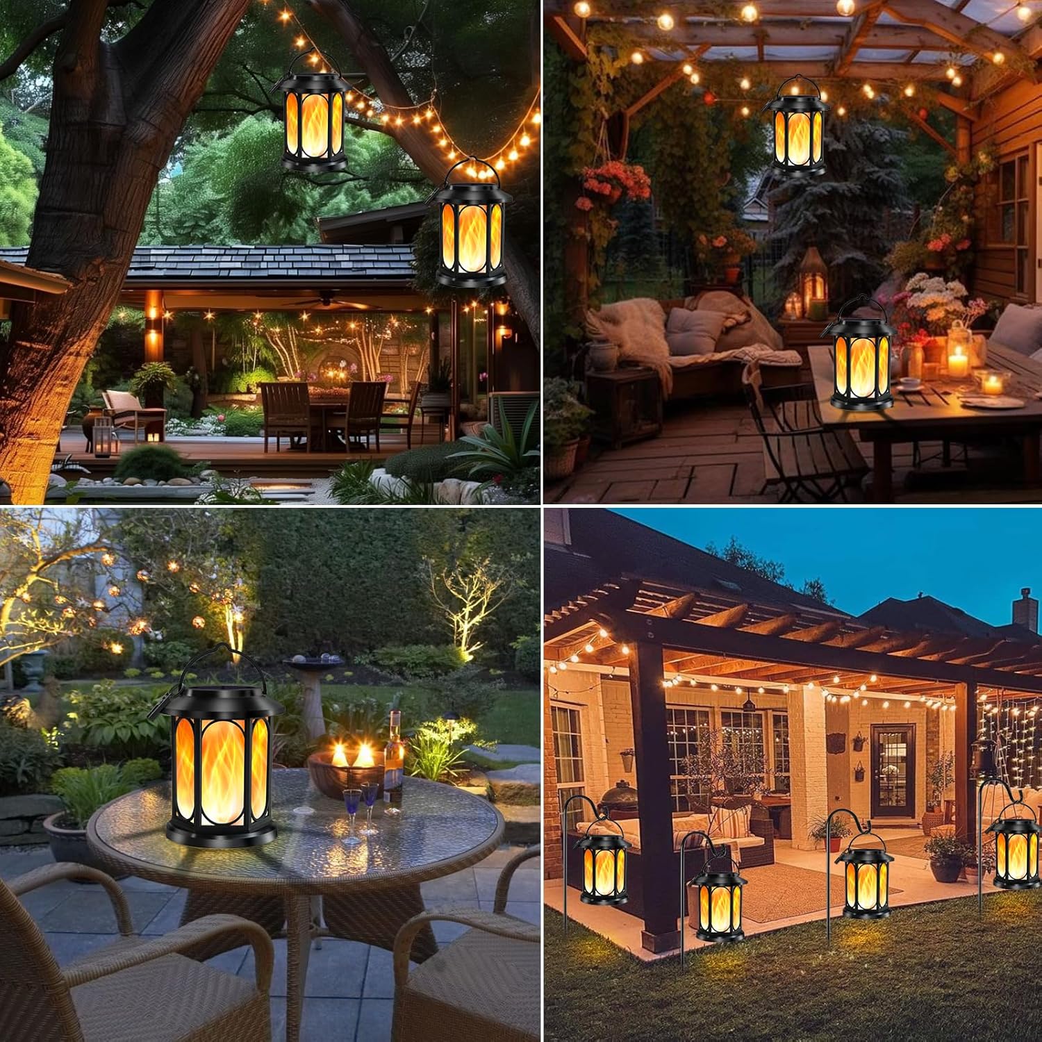 2pk Solar Outdoor Flickering Flame Lanterns – Waterproof Hanging Light for Garden & Patio