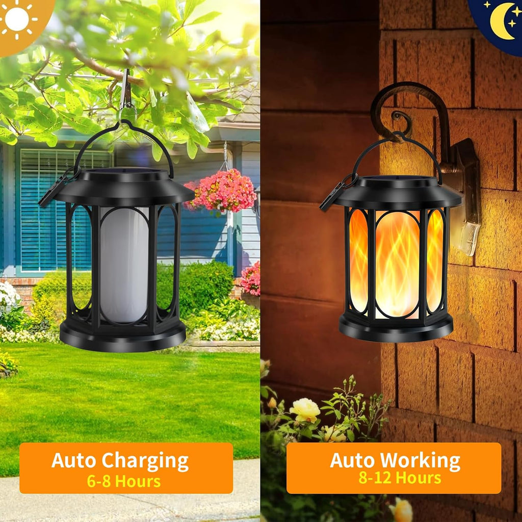 2pk Solar Outdoor Flickering Flame Lanterns – Waterproof Hanging Light for Garden & Patio
