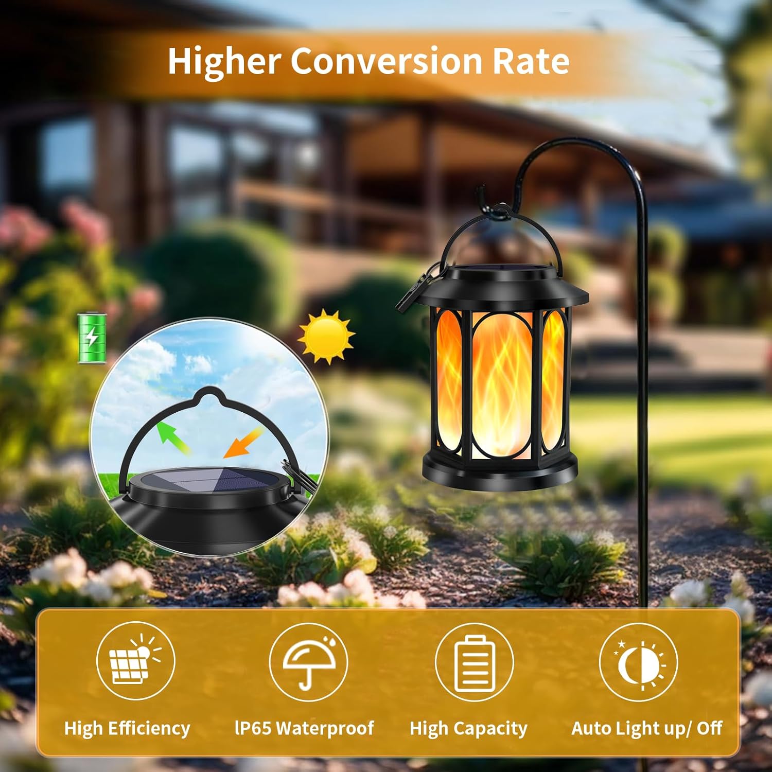 2pk Solar Outdoor Flickering Flame Lanterns – Waterproof Hanging Light for Garden & Patio