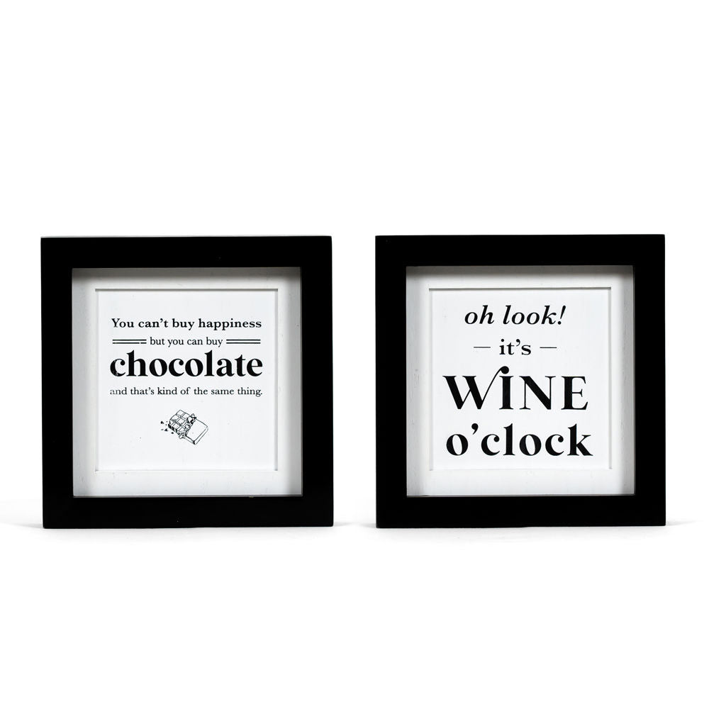 Wine O'Clock & Chocolate Quote Wood Sign – Reversible Wall Or Table Décor