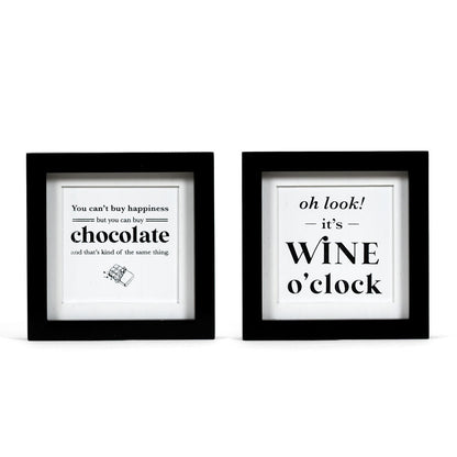 Wine O'Clock & Chocolate Quote Wood Sign – Reversible Wall Or Table Décor