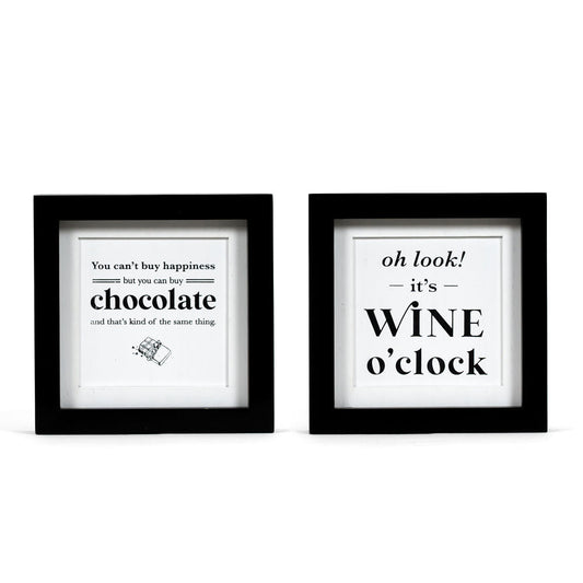 Wine O'Clock & Chocolate Quote Wood Sign – Reversible Wall Or Table Décor