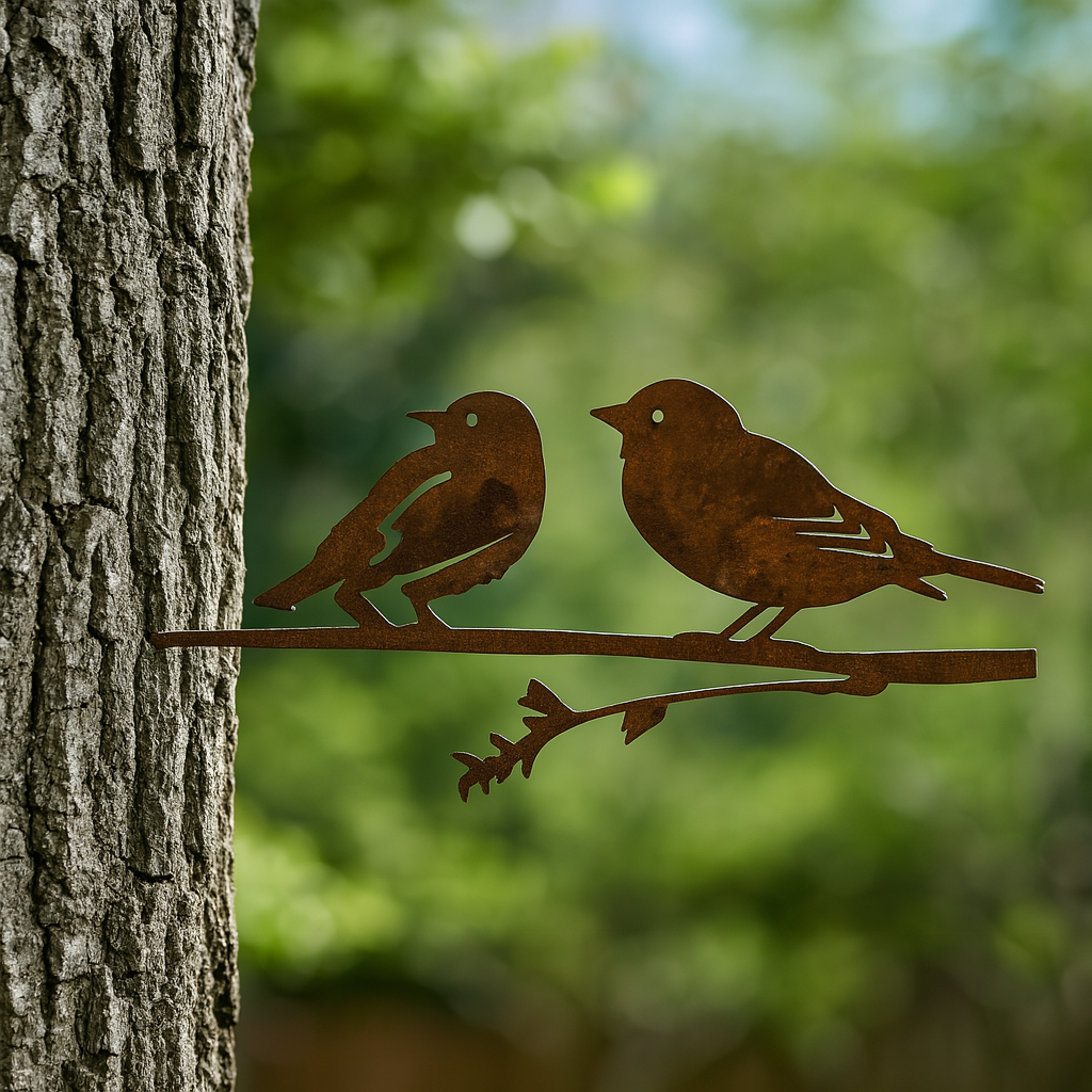 Rustic Metal Bird Silhouette Tree Stakes – Choose Your Style