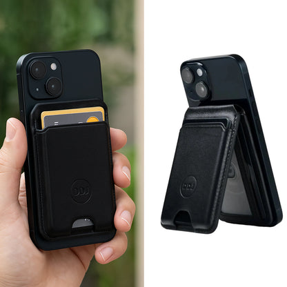 DDJ Leather Bifold MagSafe Wallet – RFID Blocking, Phone Stand, Slim Profile