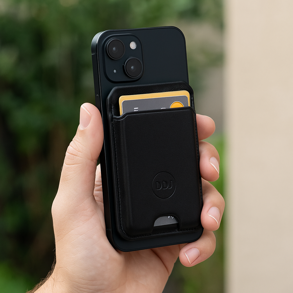 DDJ Leather Bifold MagSafe Wallet – RFID Blocking, Phone Stand, Slim Profile