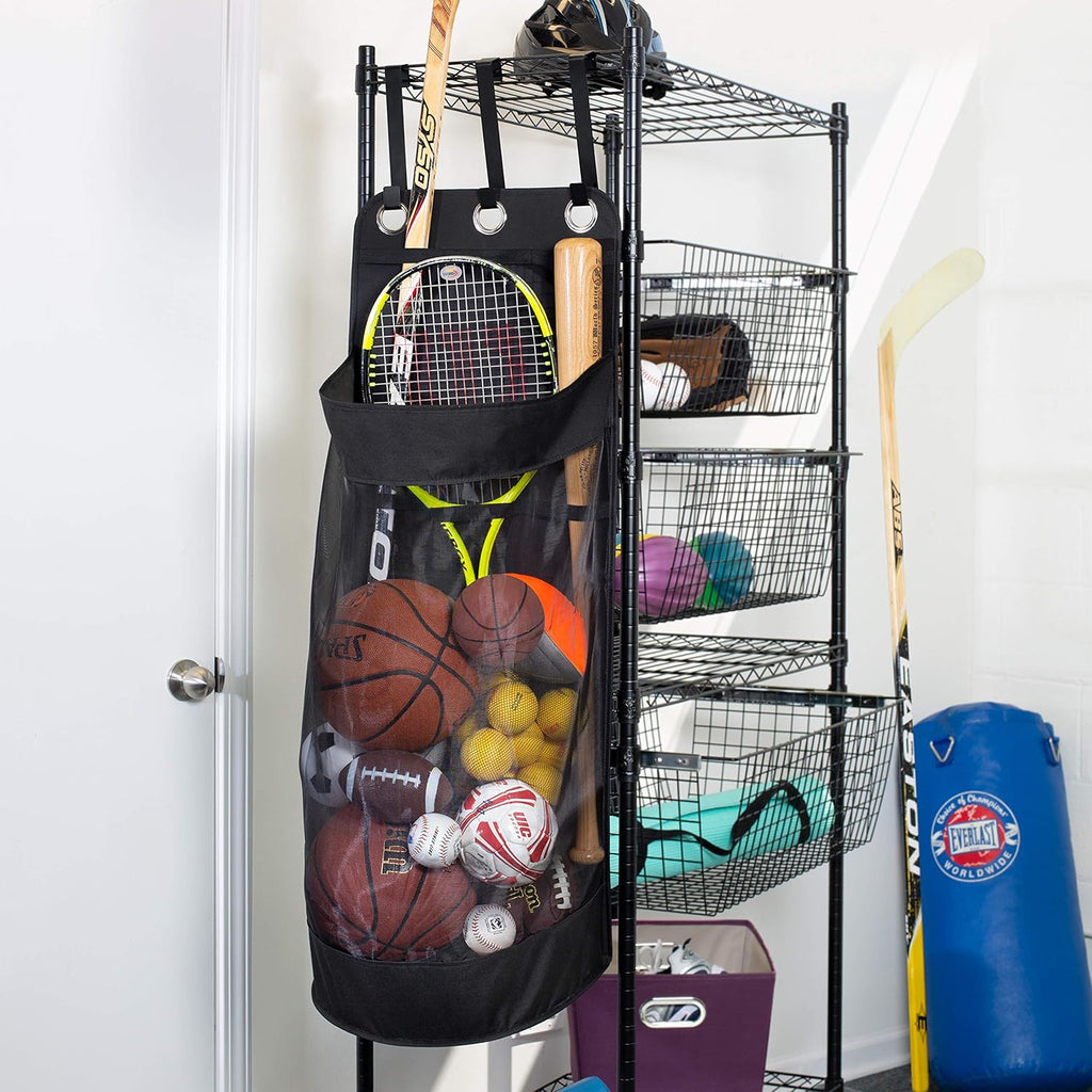 Over-The-Door Mesh Sports Organizer – Ball, Bat & Racket Storage