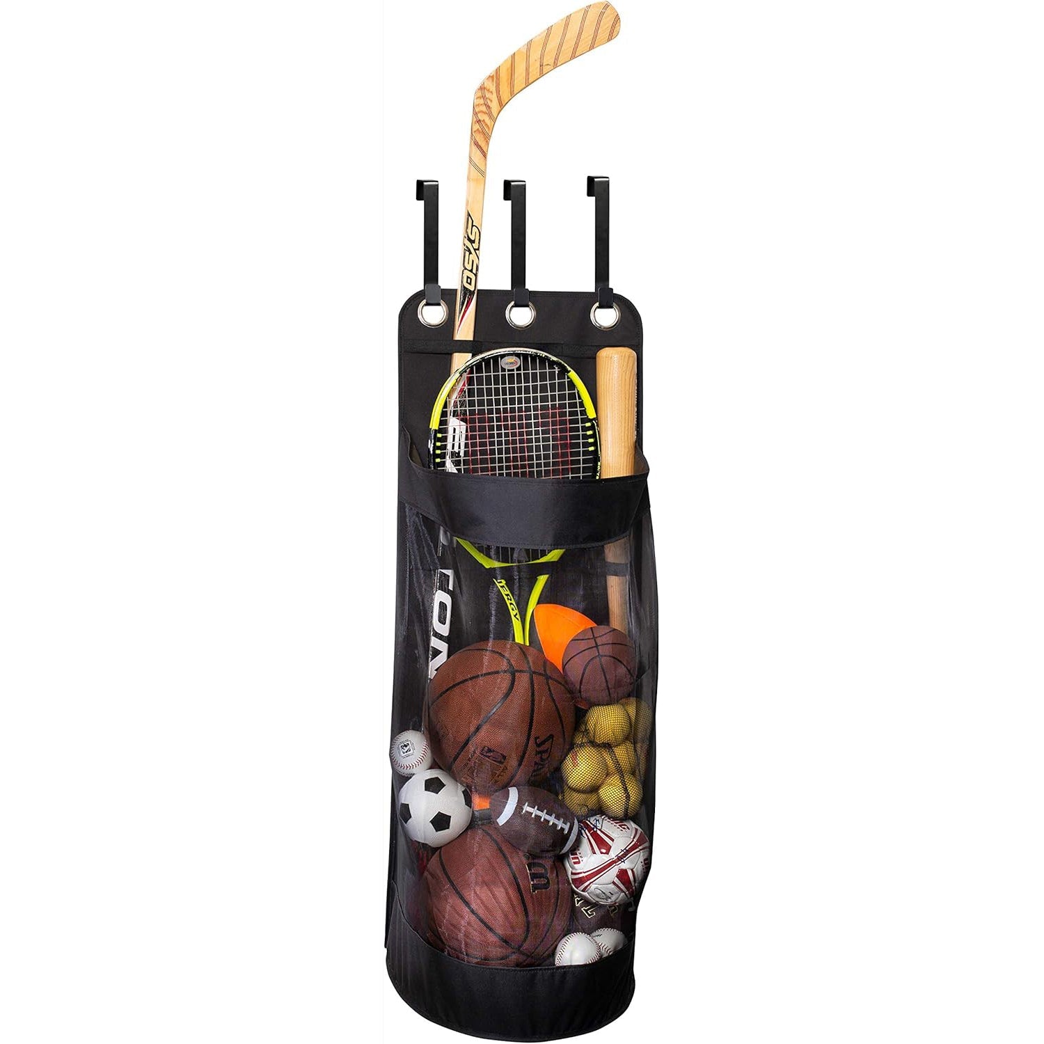 Over-The-Door Mesh Sports Organizer – Ball, Bat & Racket Storage