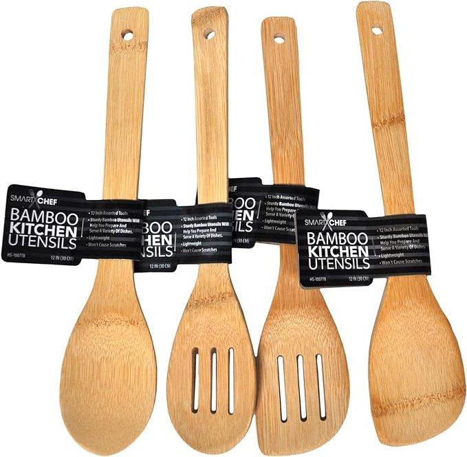 Smart Chef Bamboo Cooking Utensils – 4pc Eco-Friendly Kitchen Tool Set