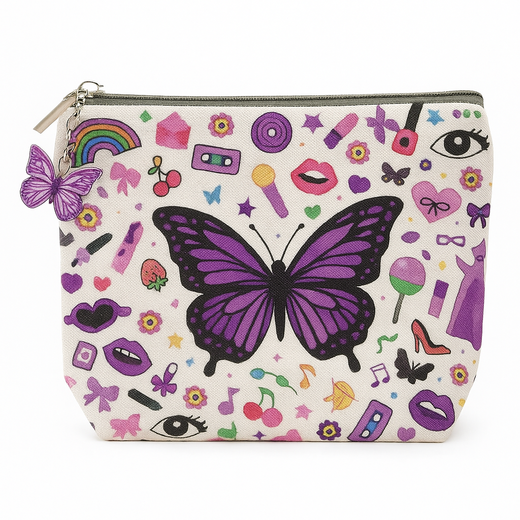 Butterfly Coquette Makeup Bag – Cute Zipper Canvas Travel Cosmetic Pouch