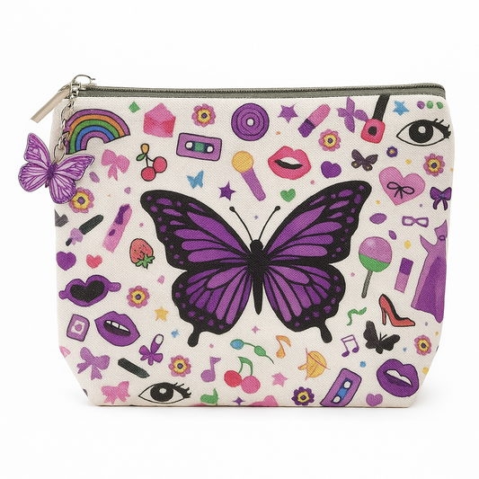 Butterfly Coquette Makeup Bag – Cute Zipper Canvas Travel Cosmetic Pouch